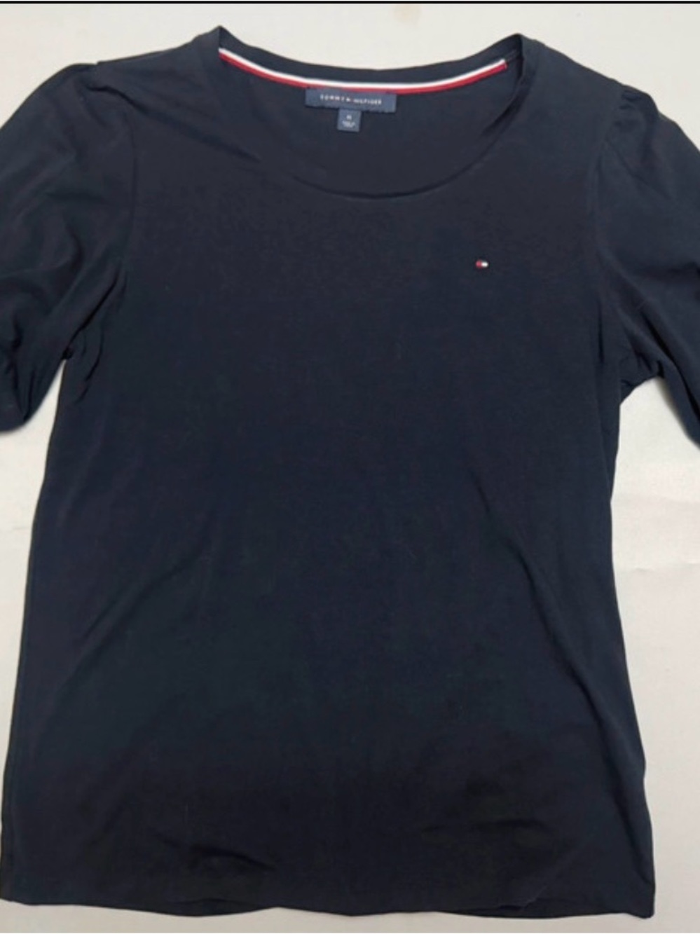Tommy Hilfiger Black Short Sleeve Crewneck Tee with Flag Logo